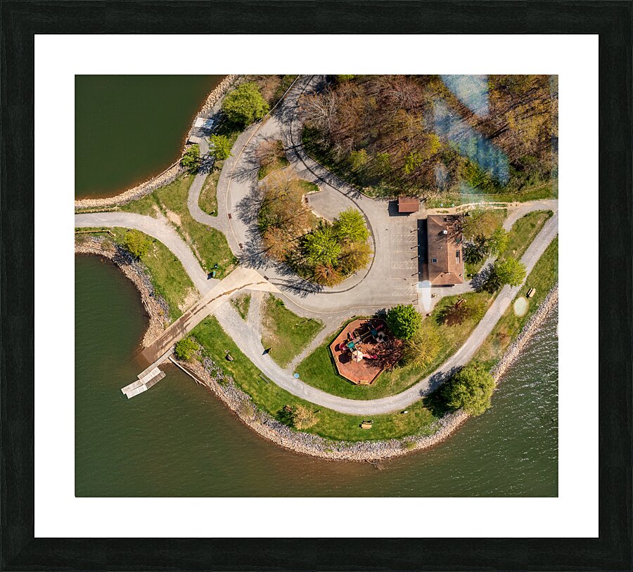 Aerial top down view of Cheat Lake Park near Morgantown  Framed Print Print