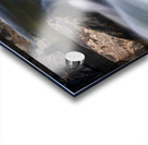 Pebbles balanced on rocks in raging river illustrating resilienc Acrylic print