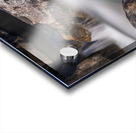 Pebbles balanced on rocks in raging river illustrating resilienc Acrylic print