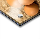 Freshly laid organic eggs on wooden bench Acrylic print