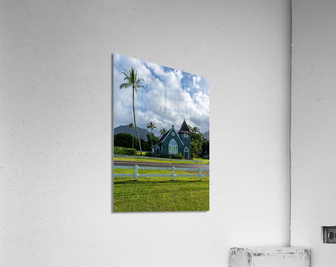 Waioli Huiia Church stands in Hanalei Kauai with the majestic  Acrylic Print