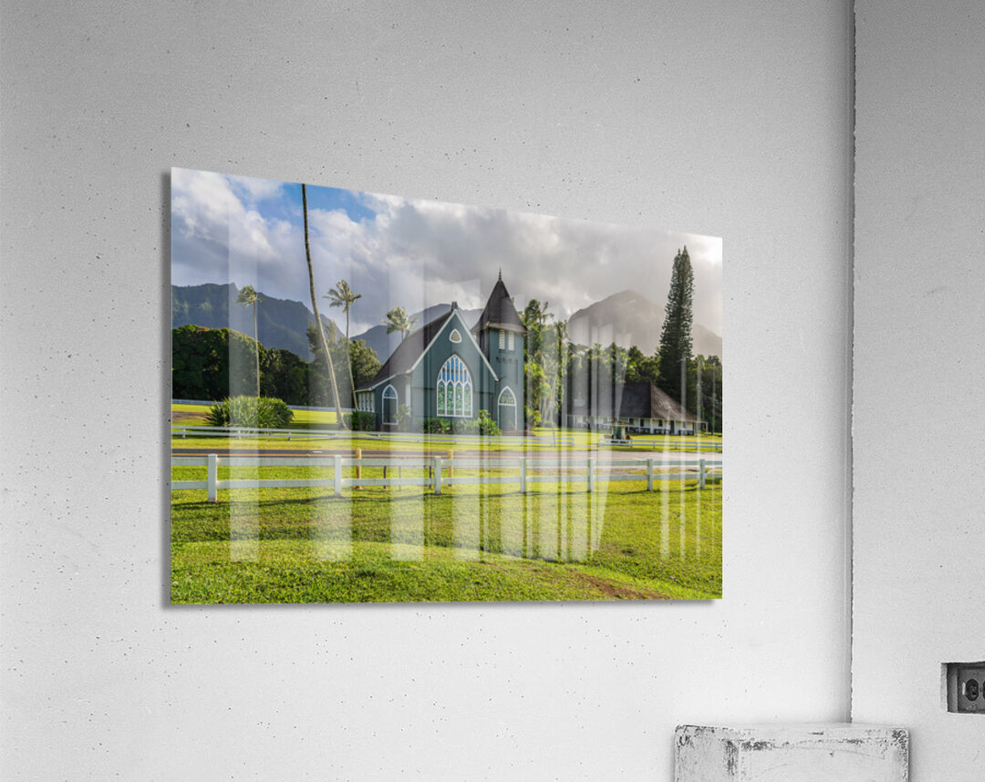 Waioli Huiia Church stands in Hanalei Kauai with the majestic  Acrylic Print