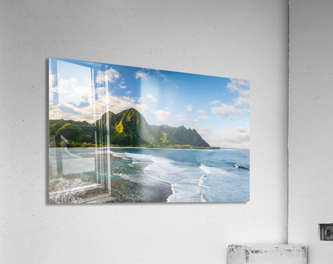 Mountains by Tunnels Beach at sunrise in Kauai Hawaii Acrylic Print