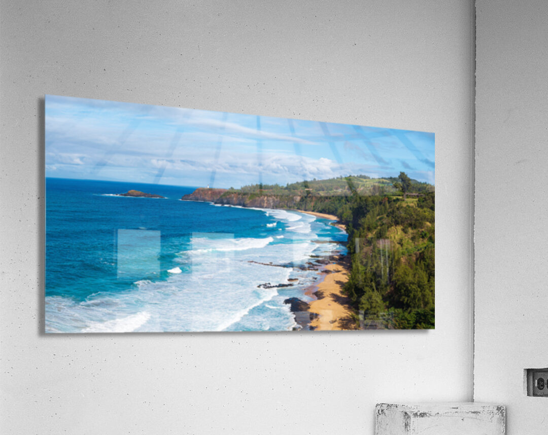Overhead view of Kauapea or Secret beach to Kilauea lighthouse Acrylic Print