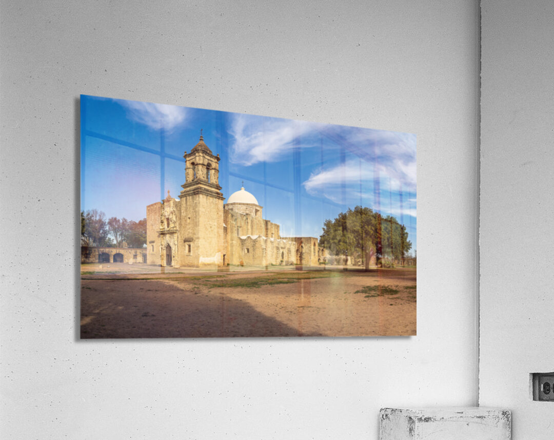 Entrance to the ornate San Jose mission church near San Antonio Impression acrylique