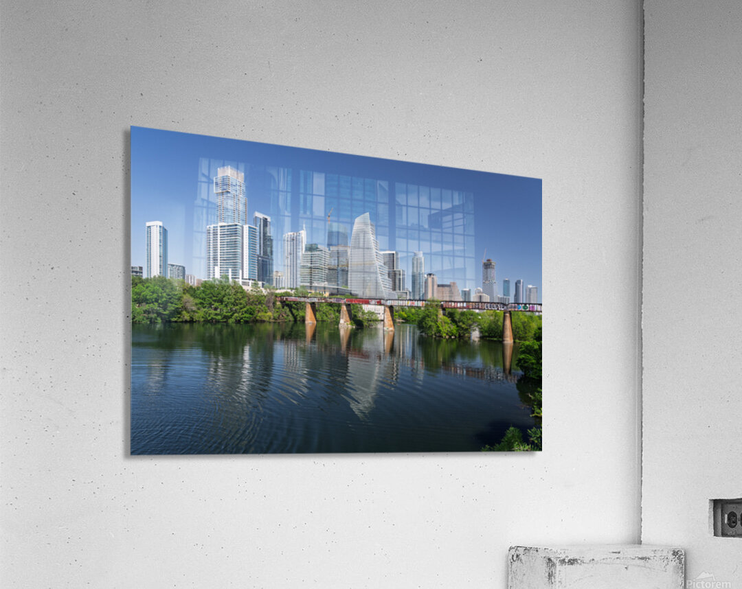 View along Colorado river of Austin Texas skyline Acrylic Print