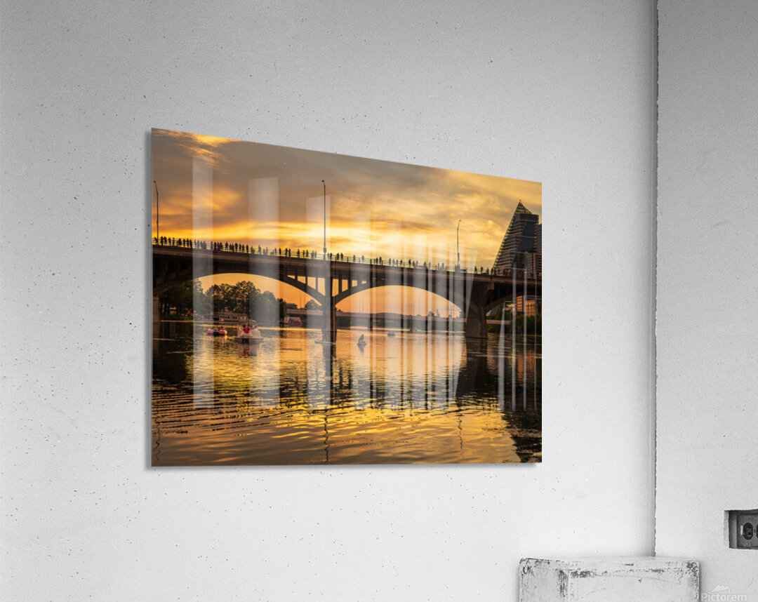 Bat watchers crowd on Congress Avenue bridge waiting for bats Acrylic Print