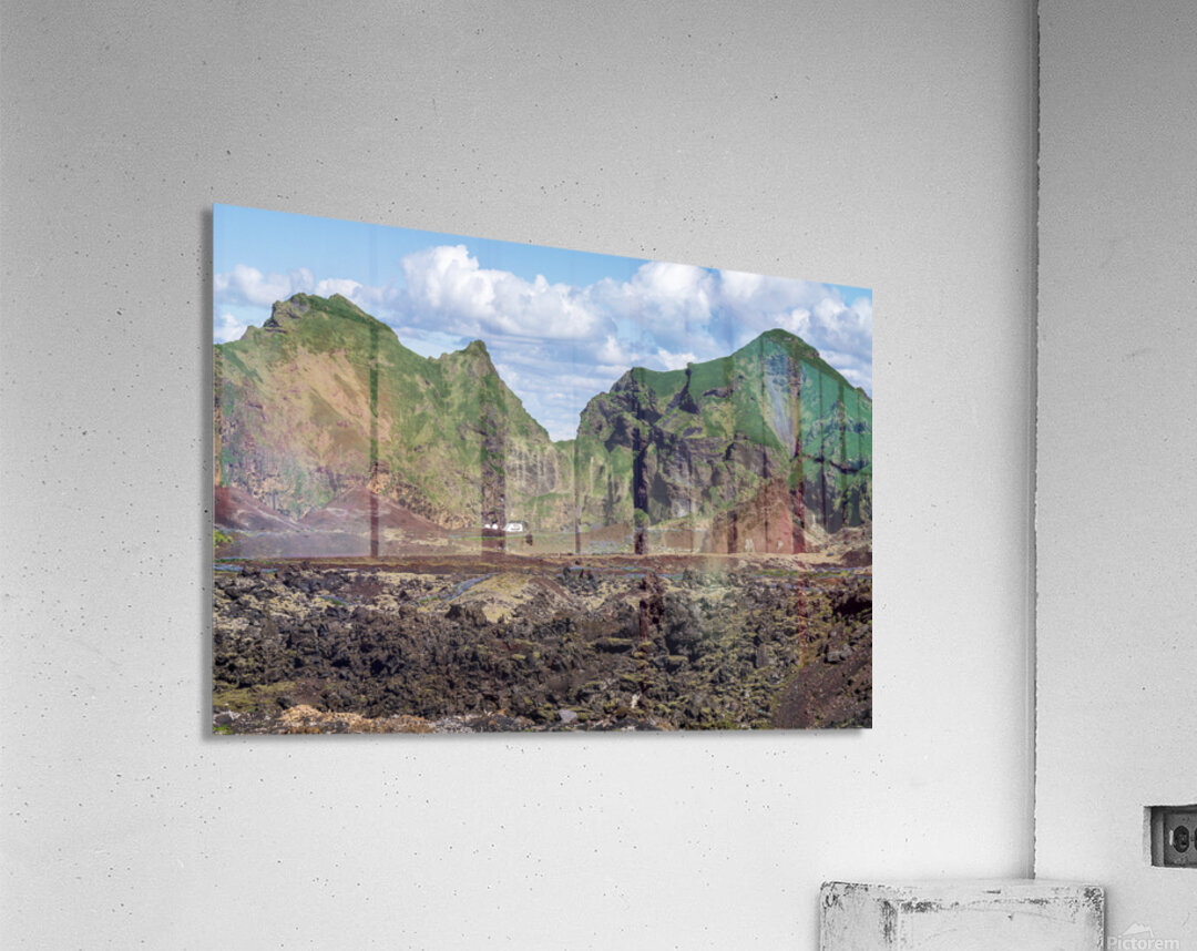 View from volcanic summit of Eldfell with Viking Neptune cruise Acrylic Print