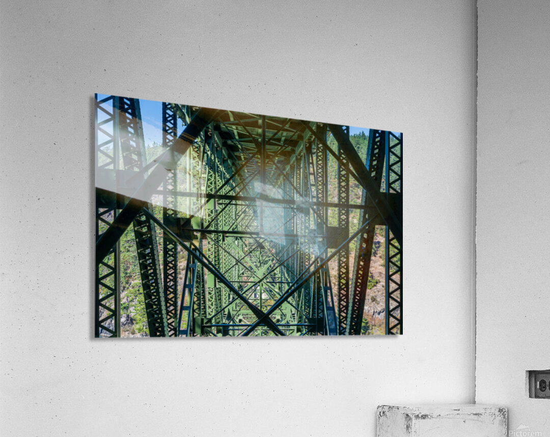 Steel structure of historic cantilevered Deception Pass bridge Acrylic Print