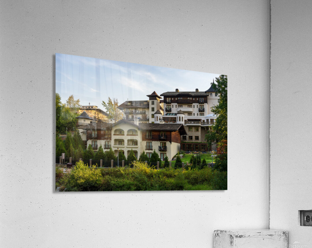 Posthotel by River Wenatchee in Alpine German town of Leavenwort Acrylic Print