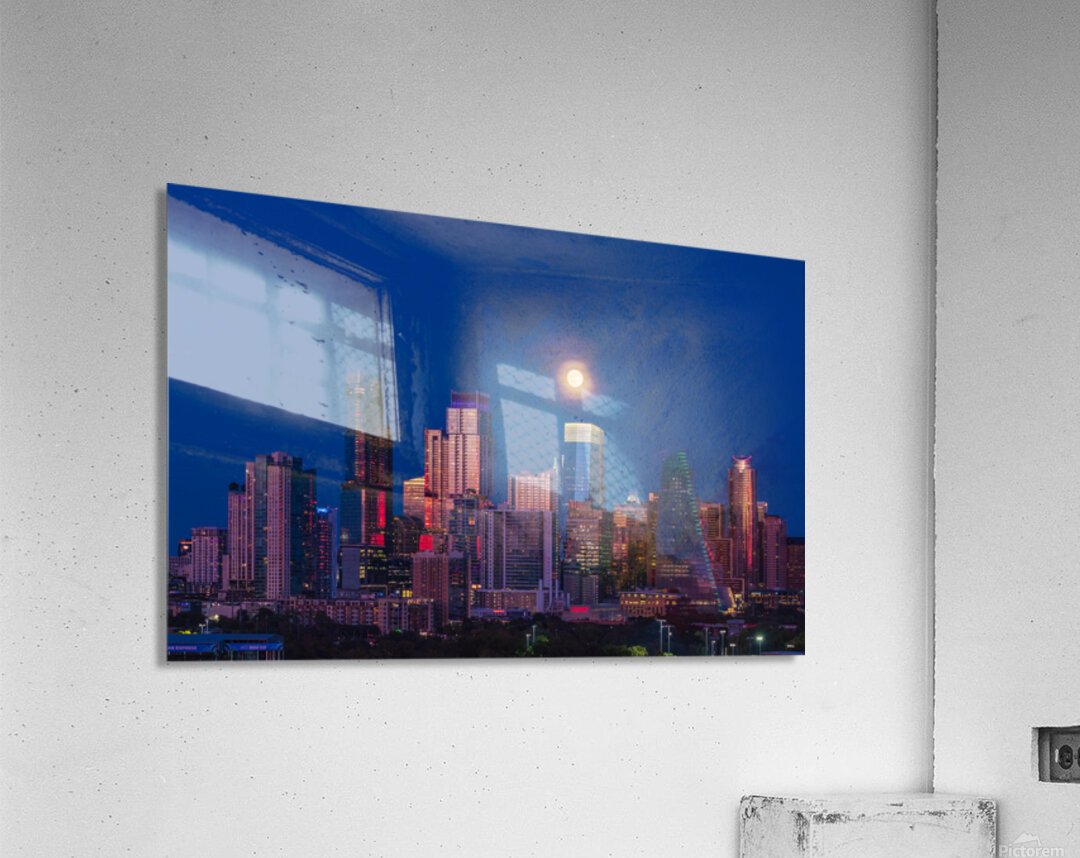 Harvest moon in the Austin skyline at sunset in Texas Acrylic Print
