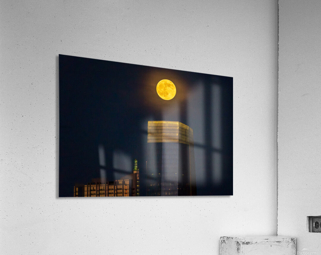 Harvest moon above sixth and Guadalupe apartment Austin Acrylic Print