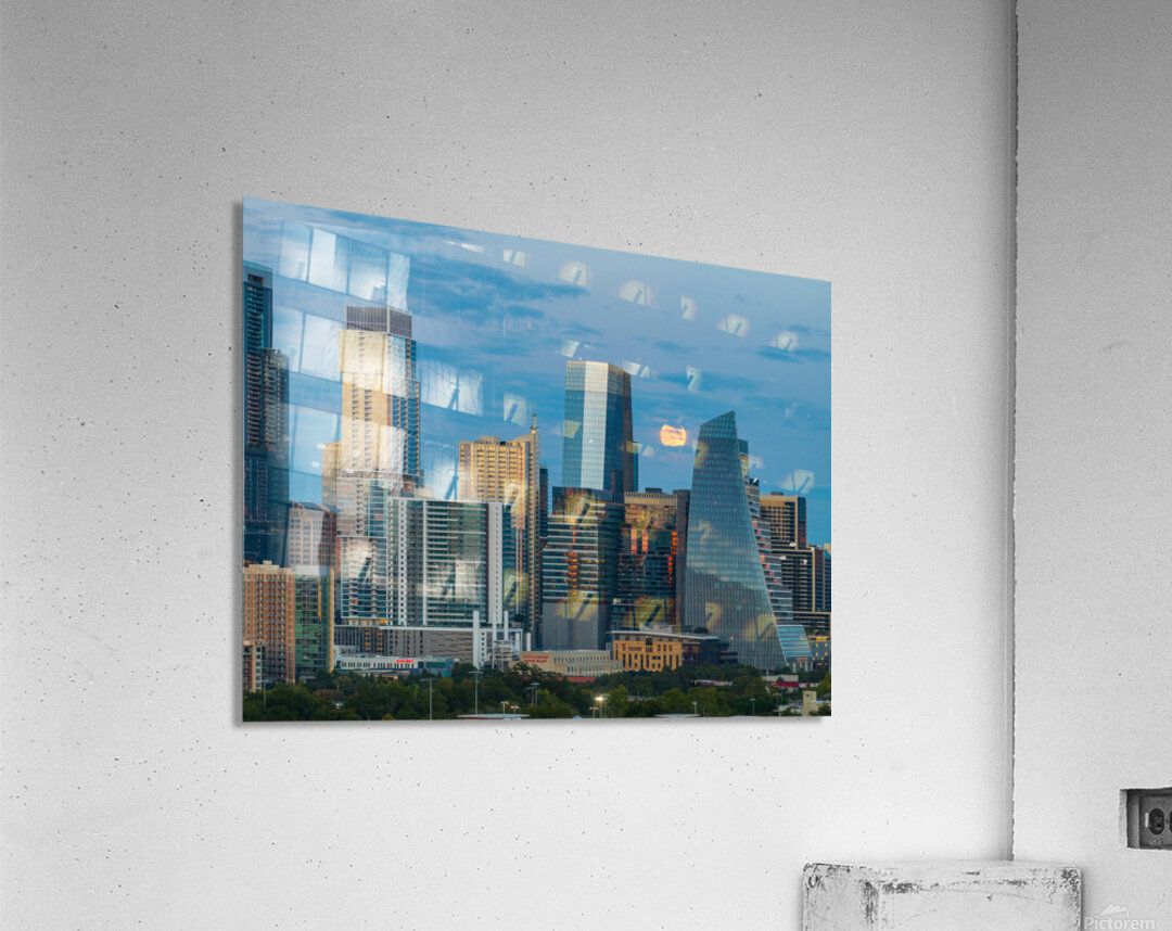 Harvest moon by Google building in Austin skyline Texas Acrylic Print