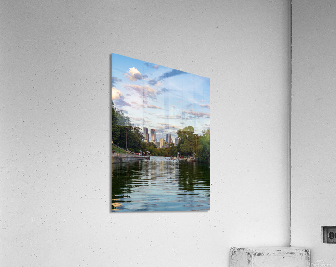 View of the Austin skyline at sunset over Barton Springs swimmin Acrylic Print