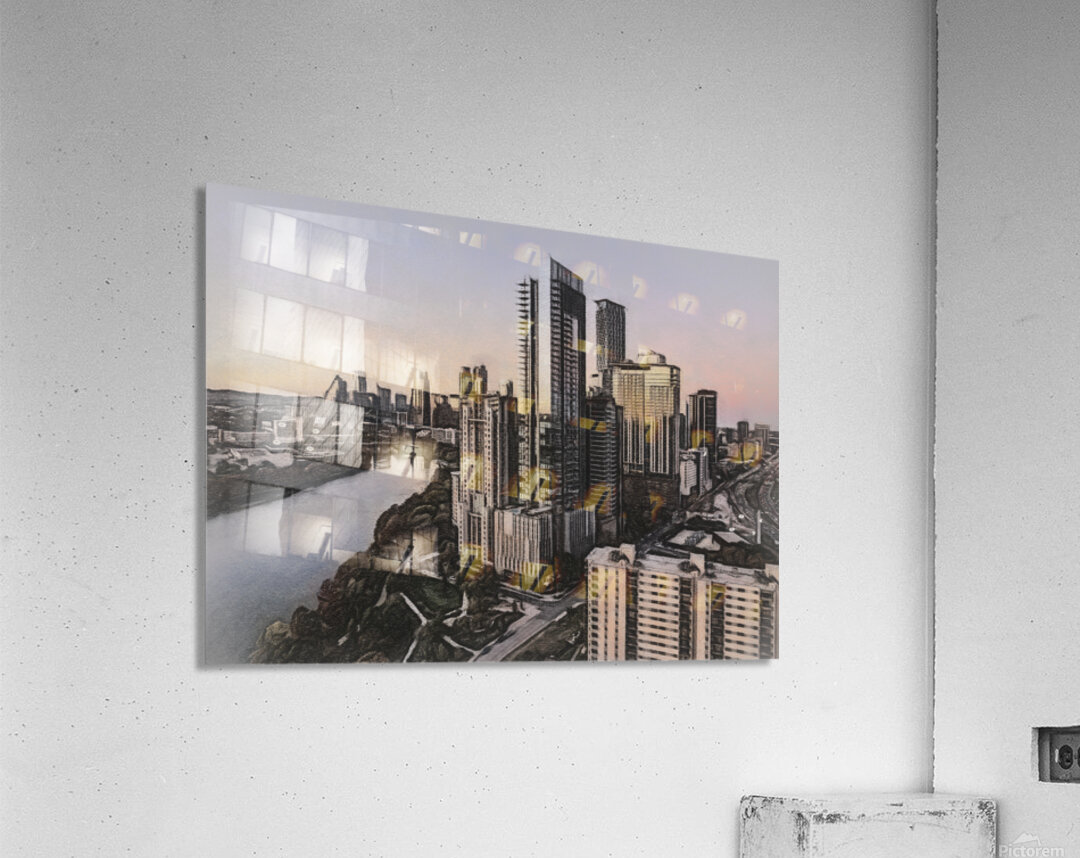 Charcoal sketch aerial Austin downtown skyline Acrylic Print