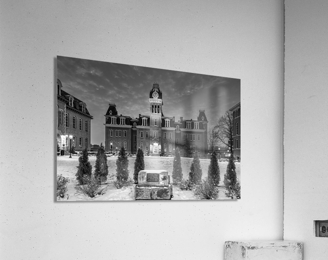 Black and White Woodburn Hall at West Virginia University  Acrylic Print 