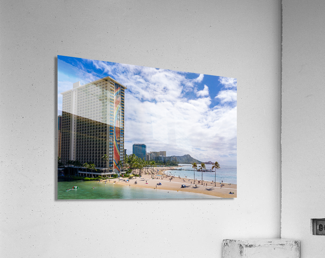 Hilton Hawaiian Village frames the shore in Waikiki Hawaii  Acrylic Print 