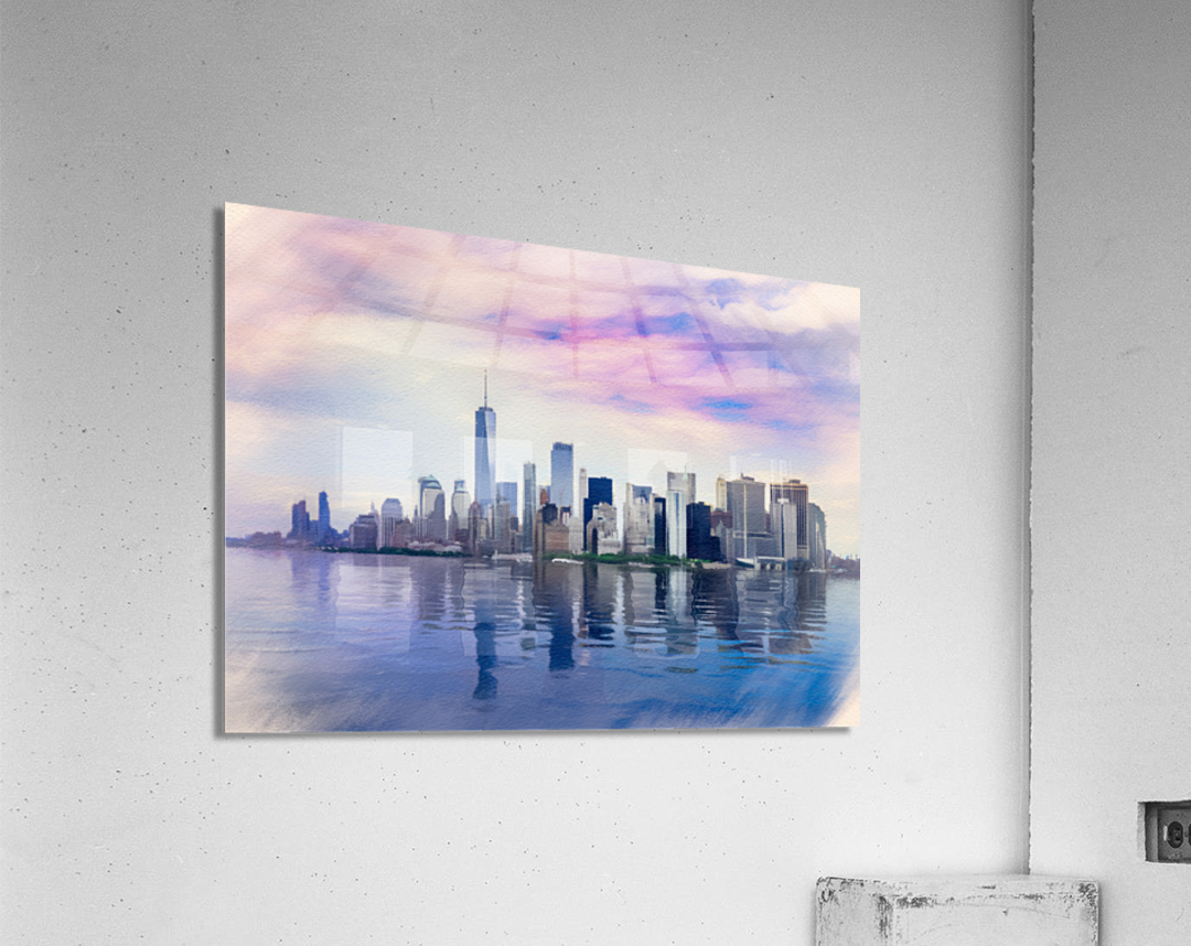 Pastel digital painting of panorama of Manhattan with calm water  Acrylic Print 