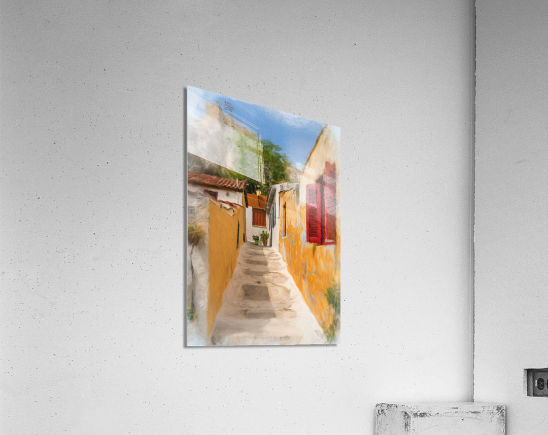 Narrow street in Anafiotika in Athens Greece Acrylic Print