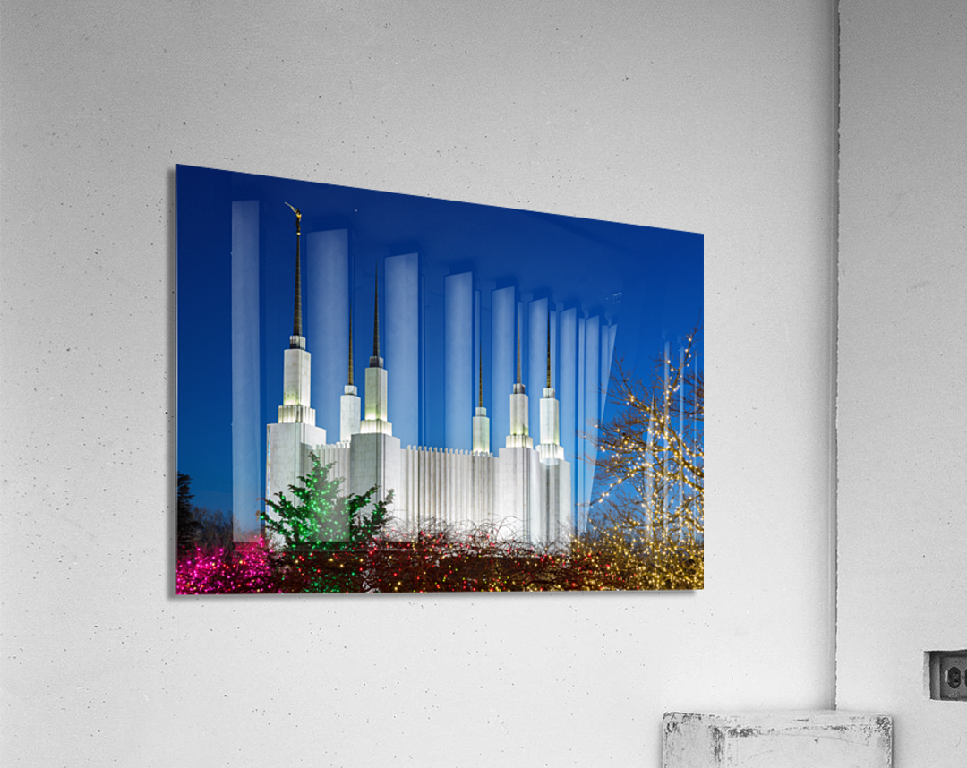 Mormon temple in Washington DC with xmas lights Acrylic Print