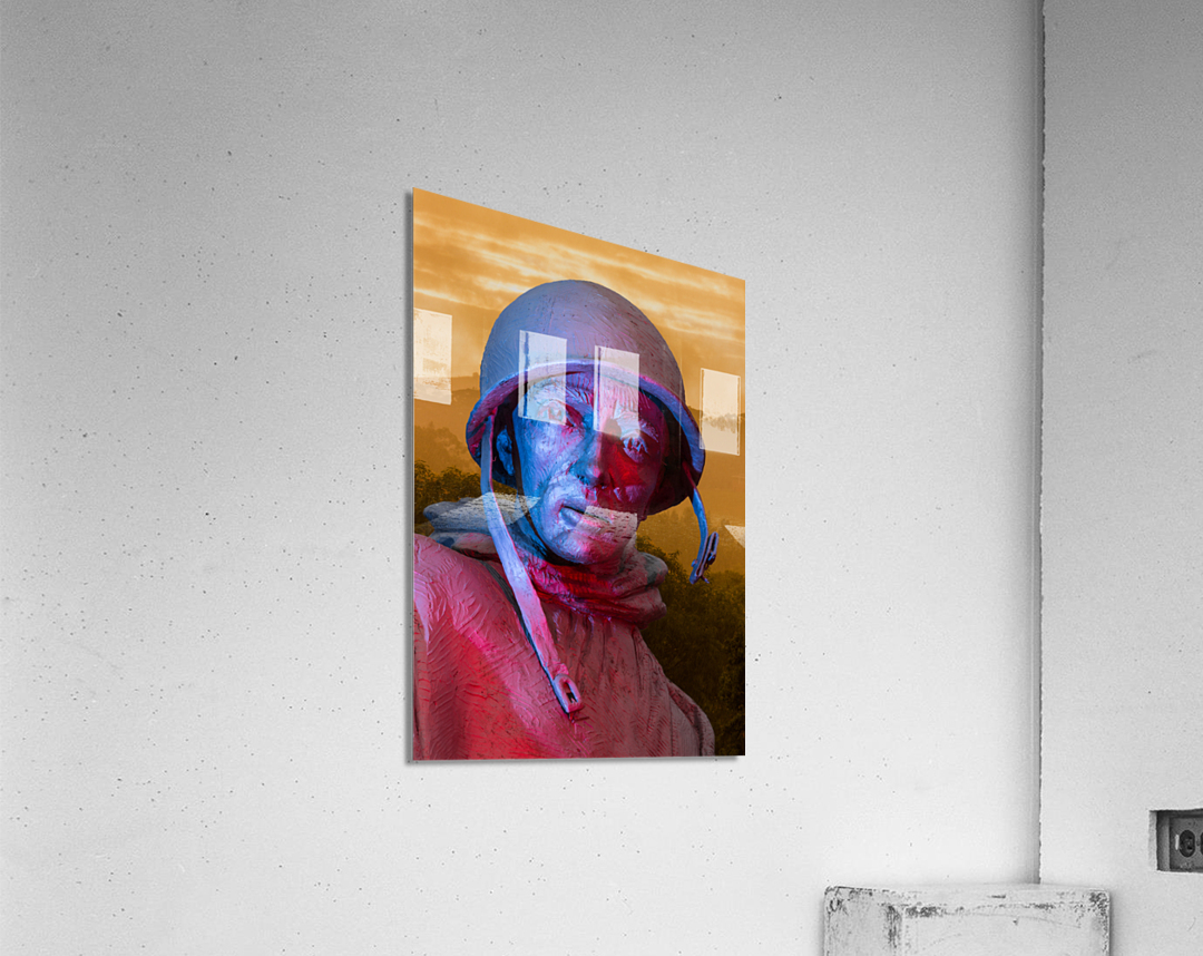 Close up of head of soldier statue in jungle Acrylic Print