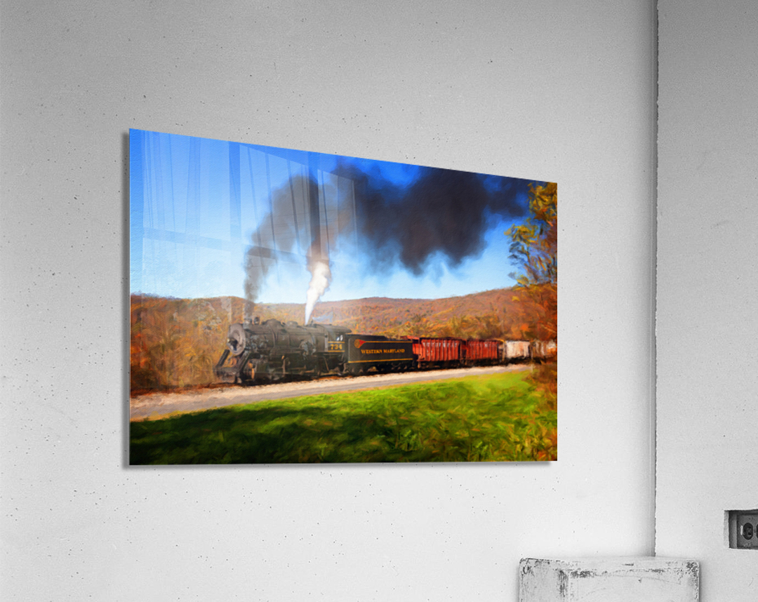 Pastel WMRR Steam train powers along railway  Acrylic Print 