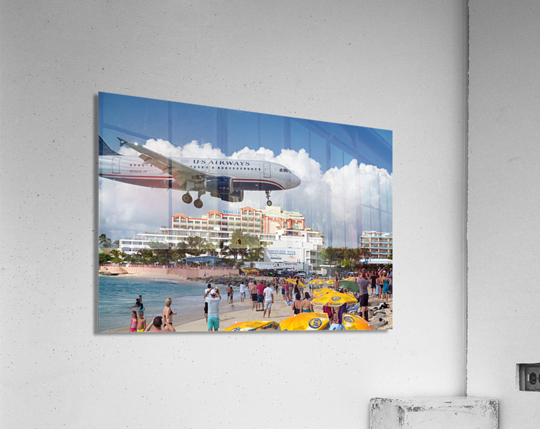 US Airways plane lands at Princess Juliana airport St Martin Acrylic Print