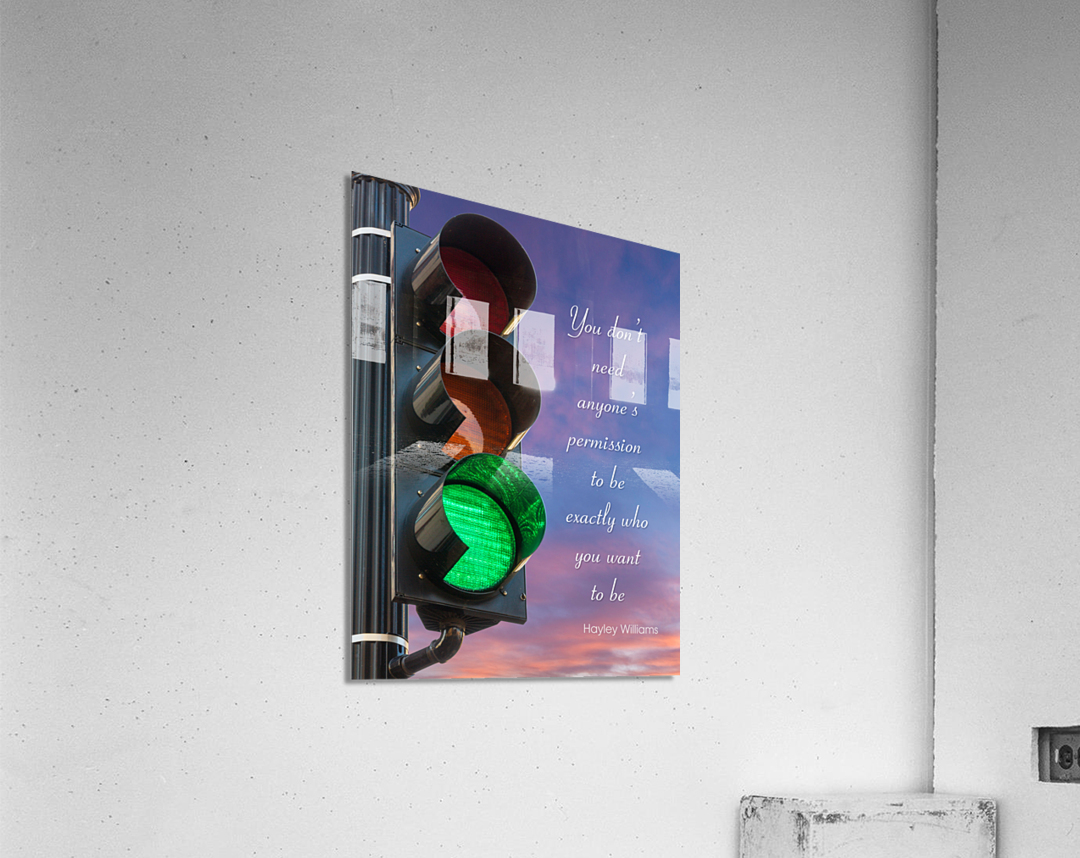 Green light on traffic signal against sunrise as concept Acrylic Print