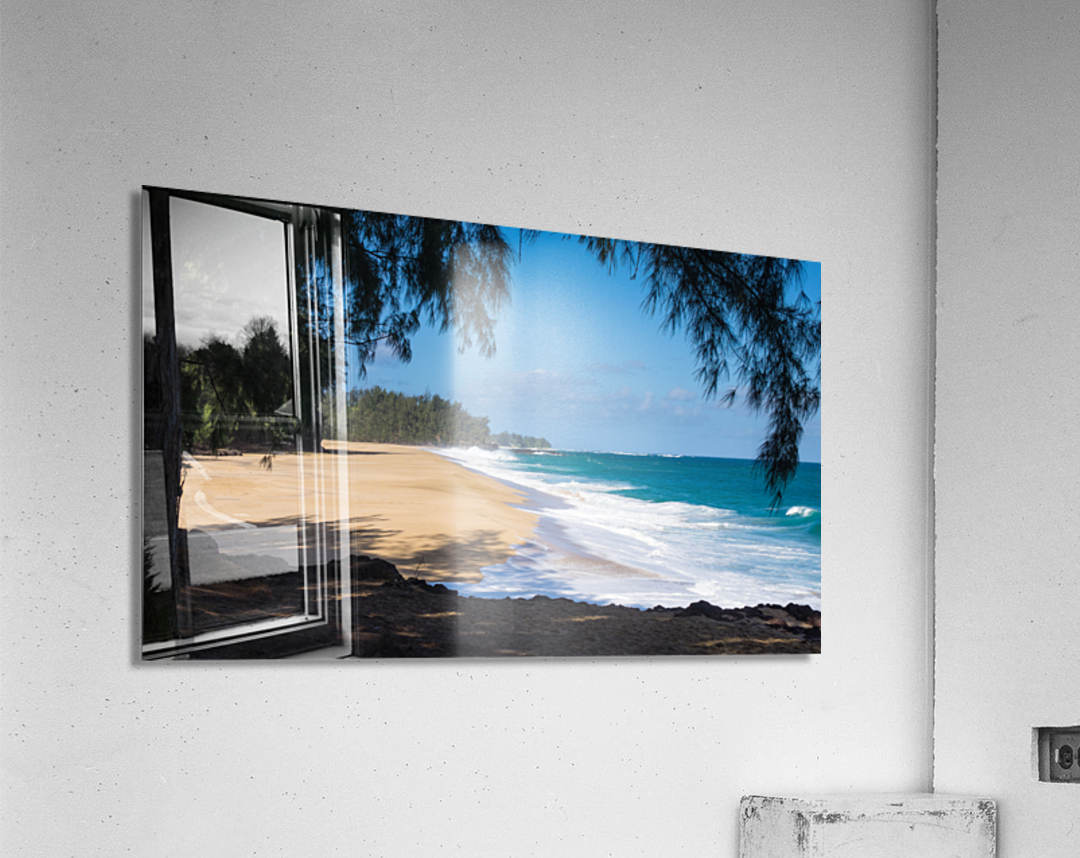 Powerful waves flow onto sand at Lumahai Beach Kauai Acrylic Print