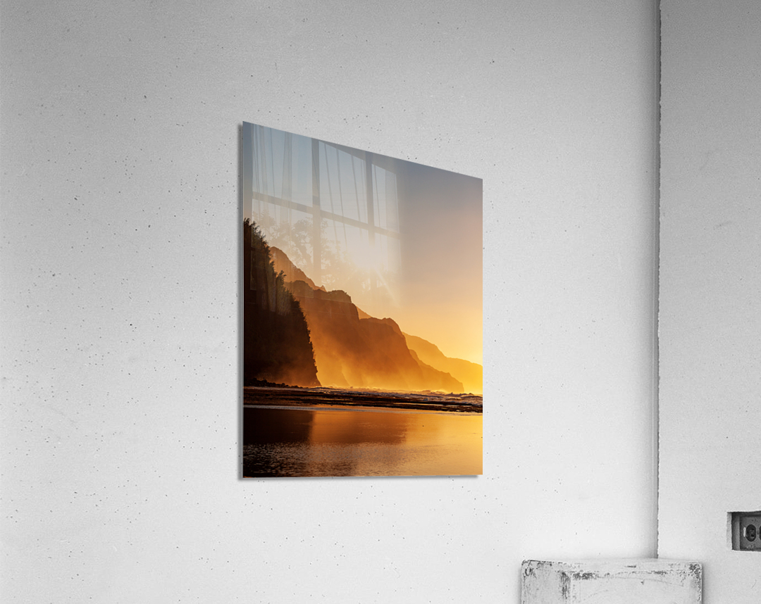 Misty sunset on Na Pali coastline Acrylic Print