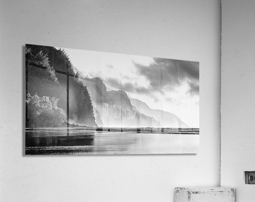 Black and white sunset on Na Pali coastline Impression acrylique