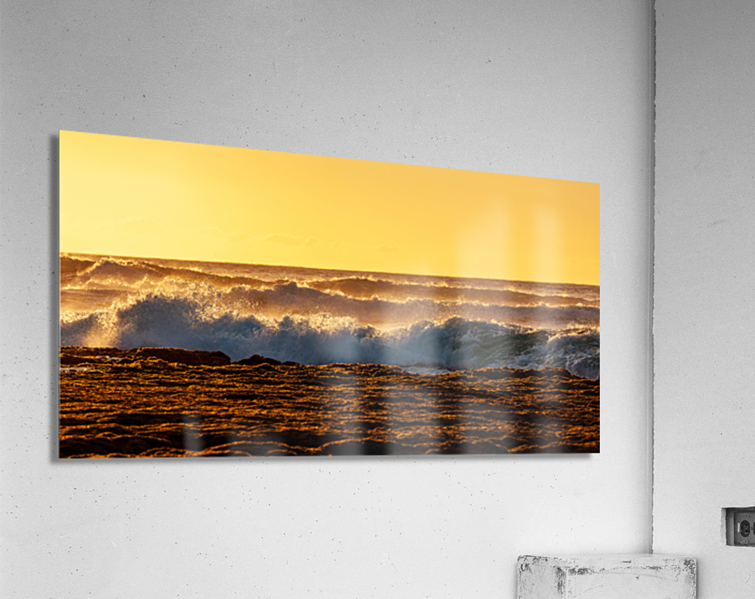 Setting sun lights crashing waves  Acrylic Print 