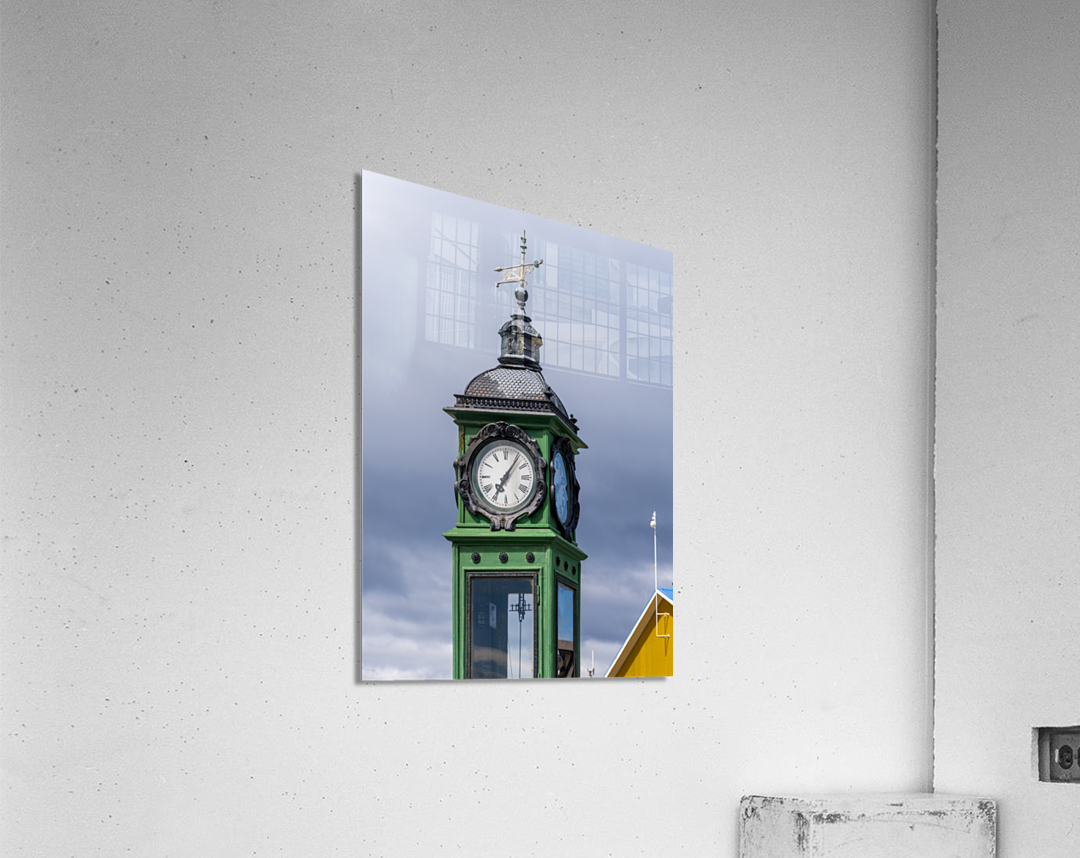 Clock tower and weather station by port in Punta Arenas in Chile Acrylic Print