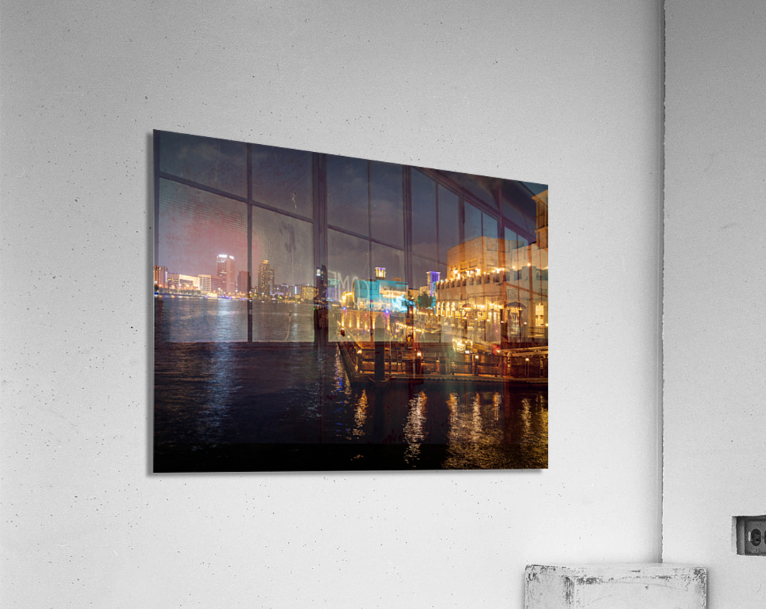 The Creek by Bur Dubai and Al Seef at night with waterfront rest Acrylic Print