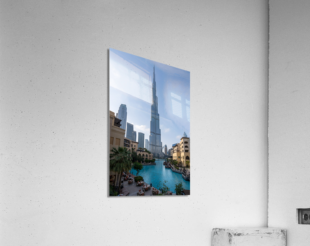 Restaurants and cafes of Dubai downtown business district Impression acrylique