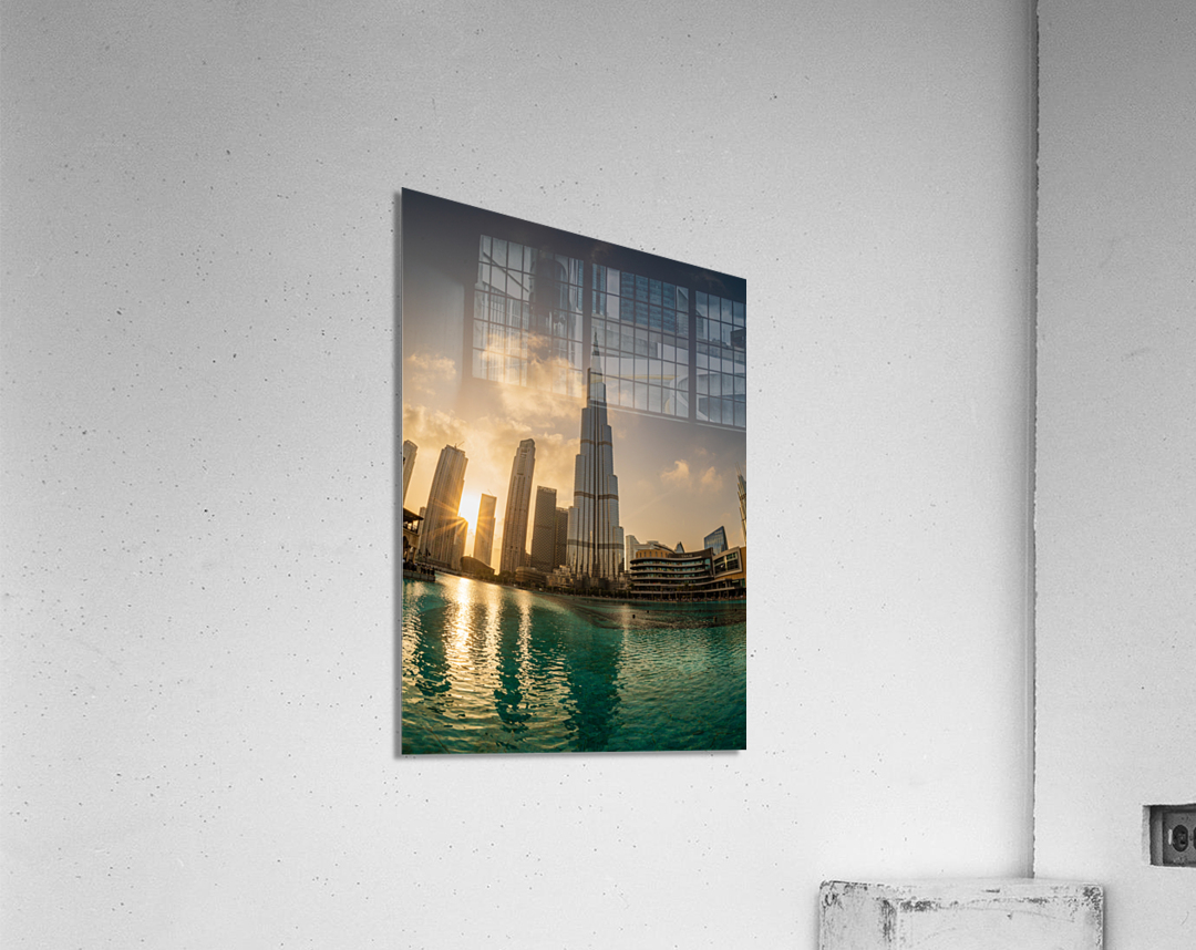 Sunset over the Dubai downtown business district Acrylic Print