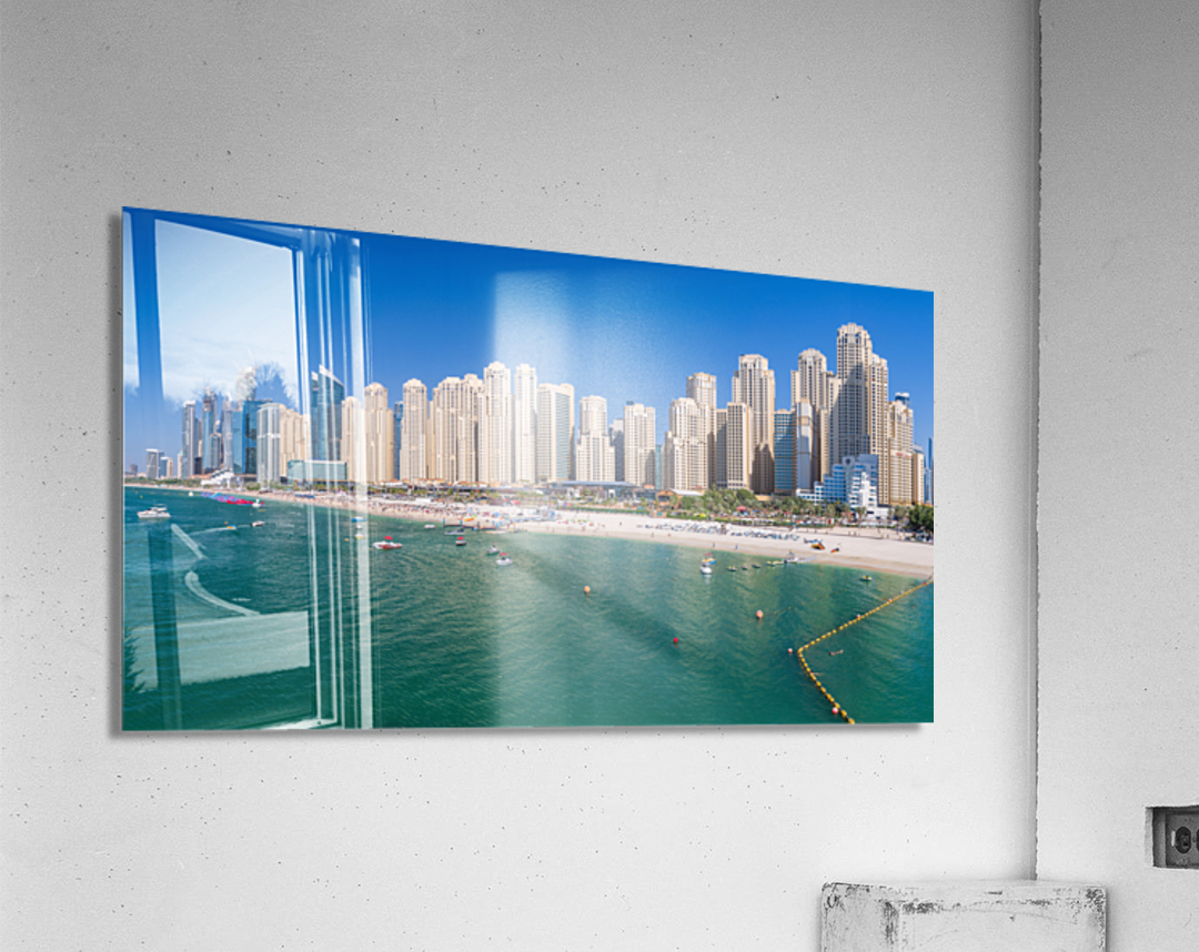 Skyline of hotels in JBR Beach above the sand and oceanfront Acrylic Print
