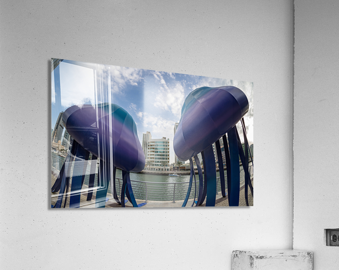 Jellyfish sculptures on promenade at Dubai Marina UAE Acrylic Print