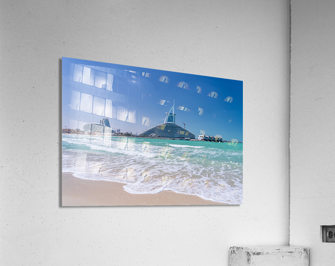 Iconic Burj al Arab behind newly constructed Marsa al Arab hotel Acrylic Print