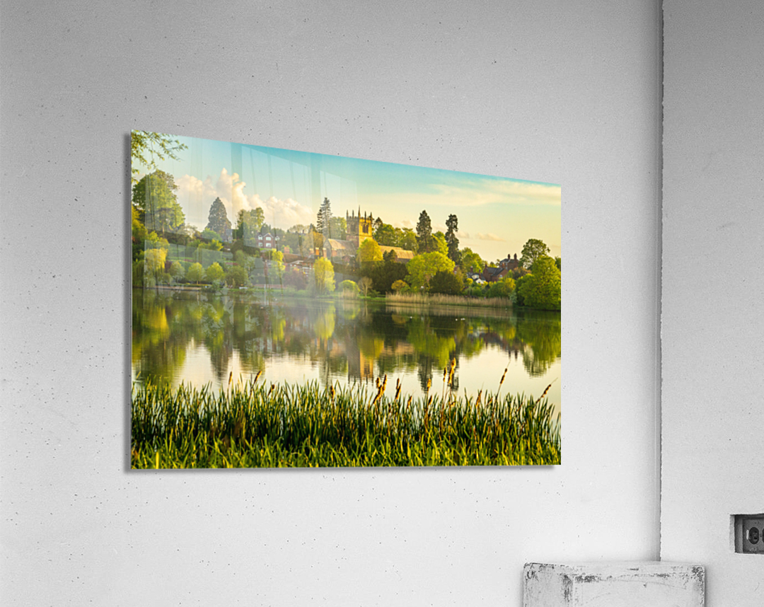 View across the Mere to the town of Ellesmere in Shropshire Acrylic Print
