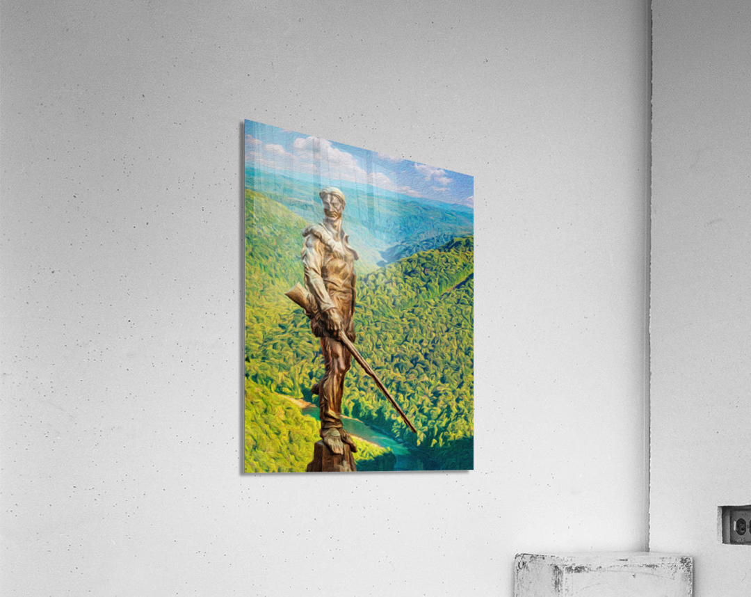 Mountaineer surveys his territory in oil painting Acrylic Print