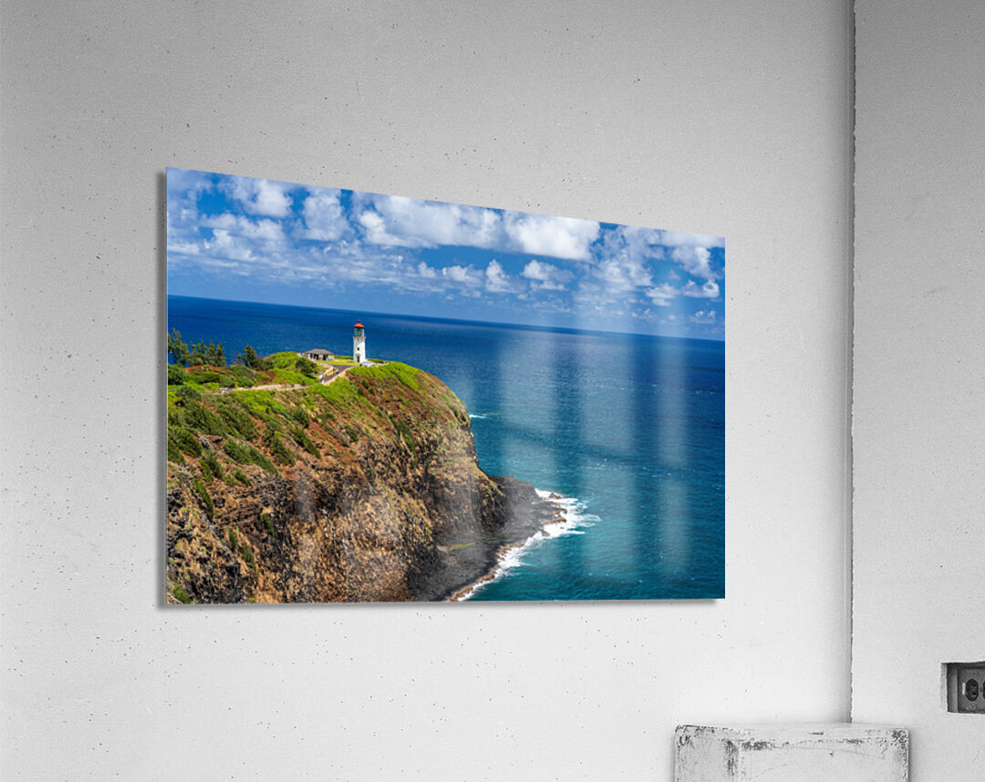 Kilauea lighthouse on headland against blue sky on Kauai Acrylic Print