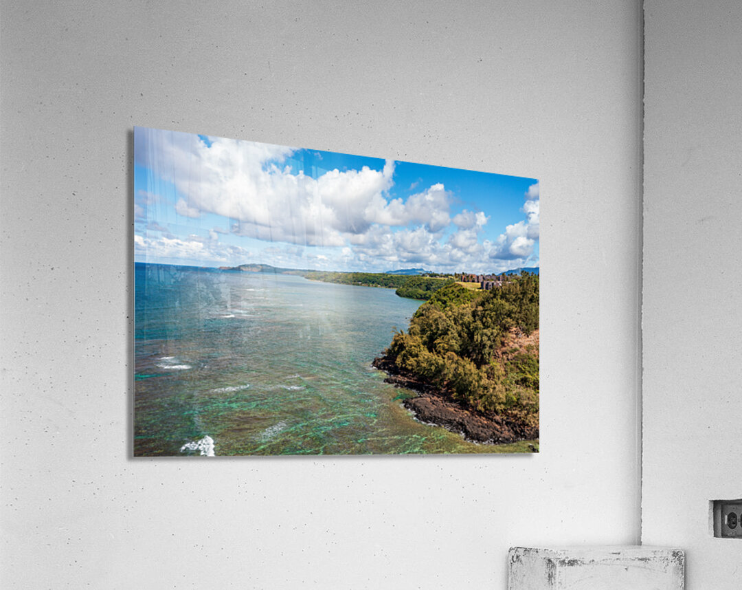 Aerial view of Princeville coastline on Kauai Acrylic Print