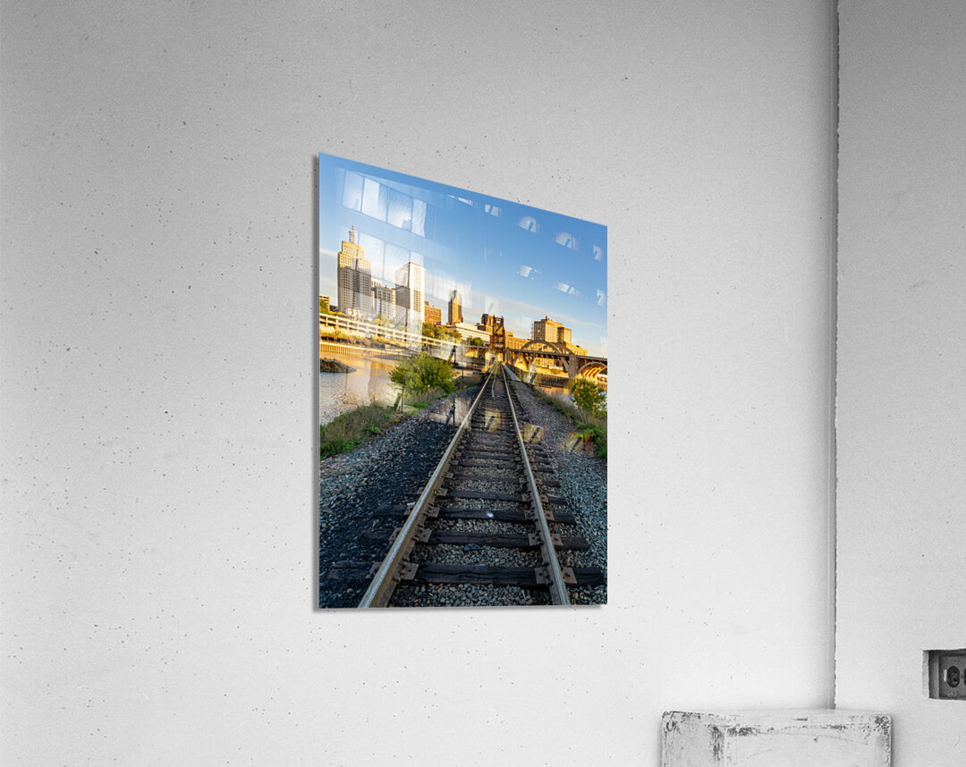 Railroad bridge over Mississippi river at sunrise in St Paul Acrylic Print