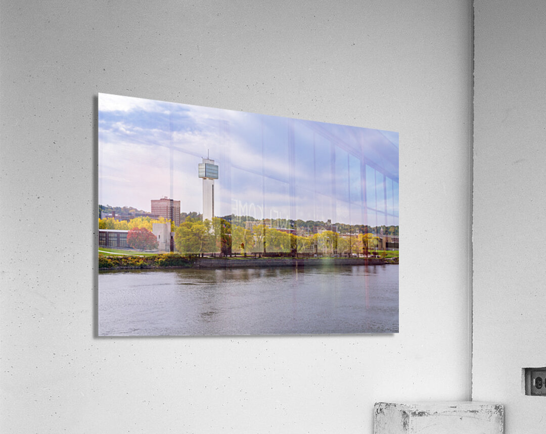 Cityscape of downtown area of Moline Illinois from I-74 bridge Acrylic Print