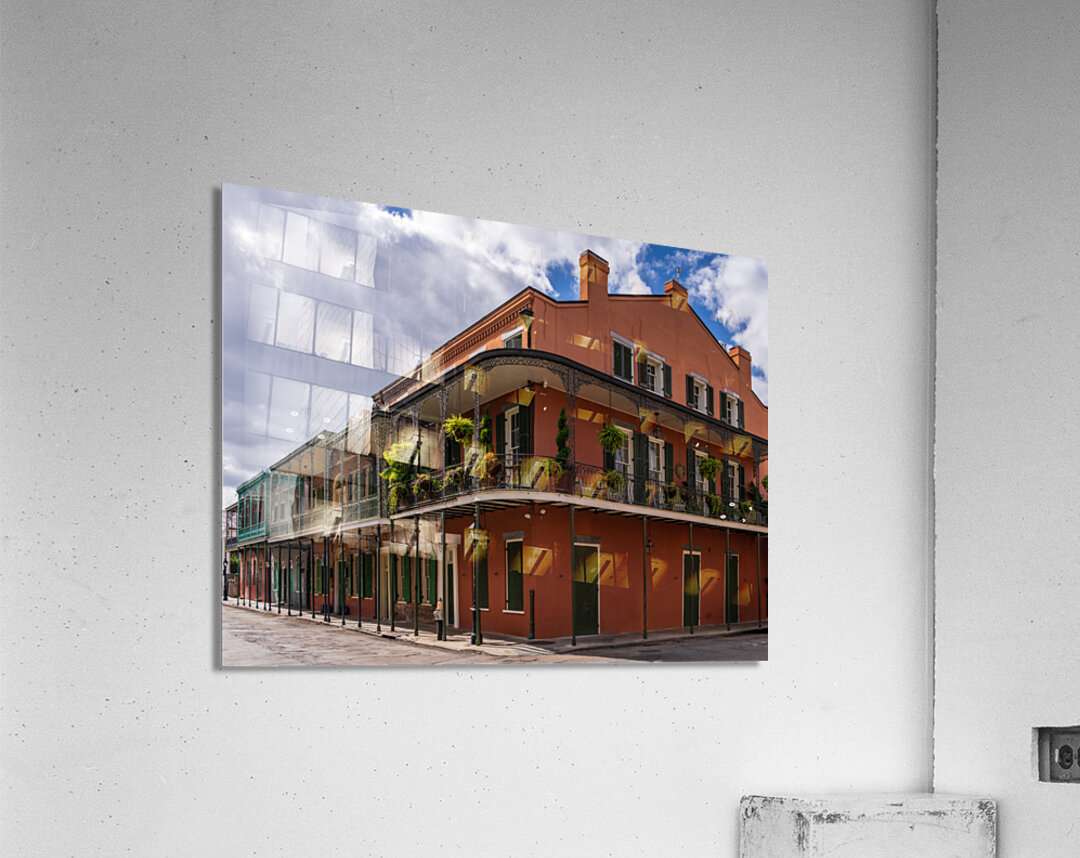 Traditional wrought iron balcony on ochre New Orleans house Acrylic Print