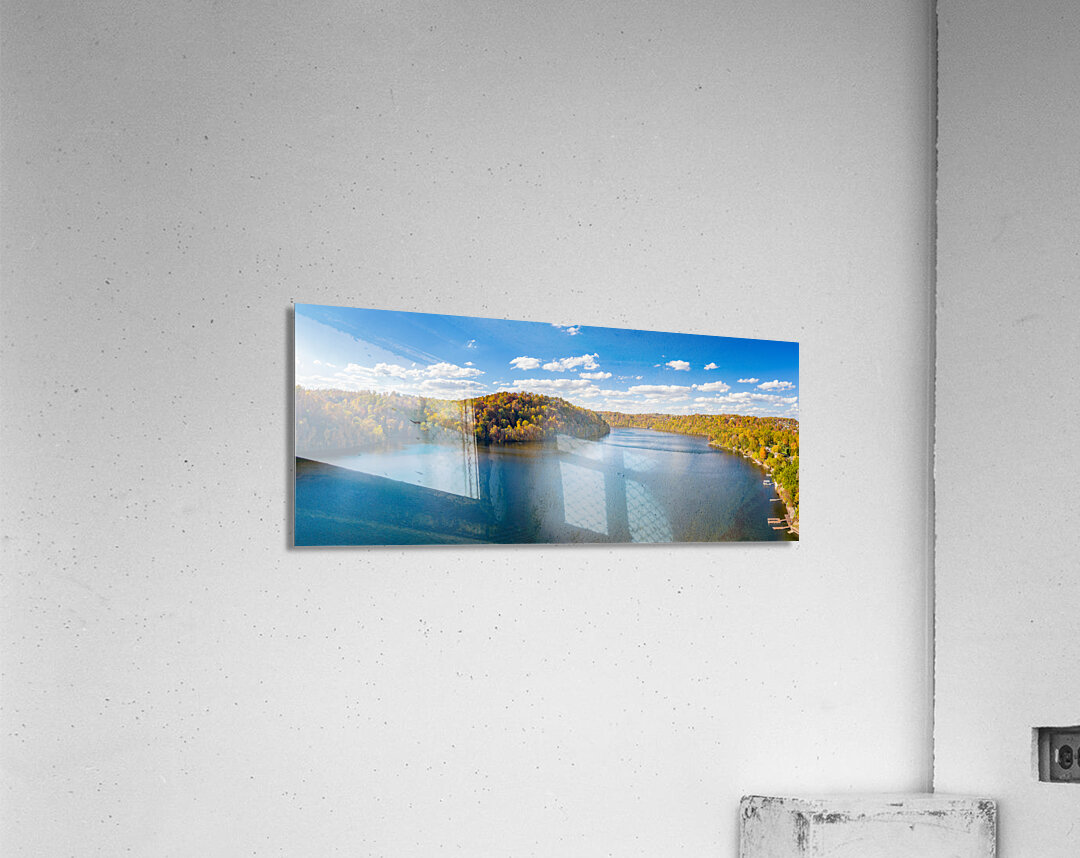 Aerial panorama of fall colors on Cheat Lake Morgantown WV with Acrylic Print