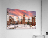 Sunset over snow covered Woodburn Hall at WVU  Impression acrylique