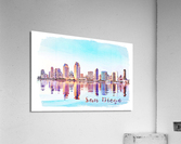 Watercolor painting of San Diego Skyline at sunset from Coronado  Impression acrylique