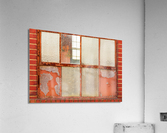 Old rusty window in warehouse painted red and orange  Acrylic Print